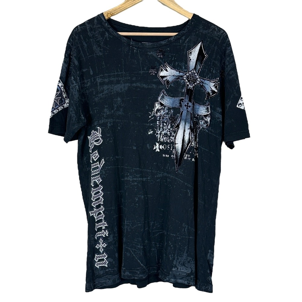 Raw State Redemption MMA T-Shirt Mens L Black Y2K Graphic Gothic Biker Edgy